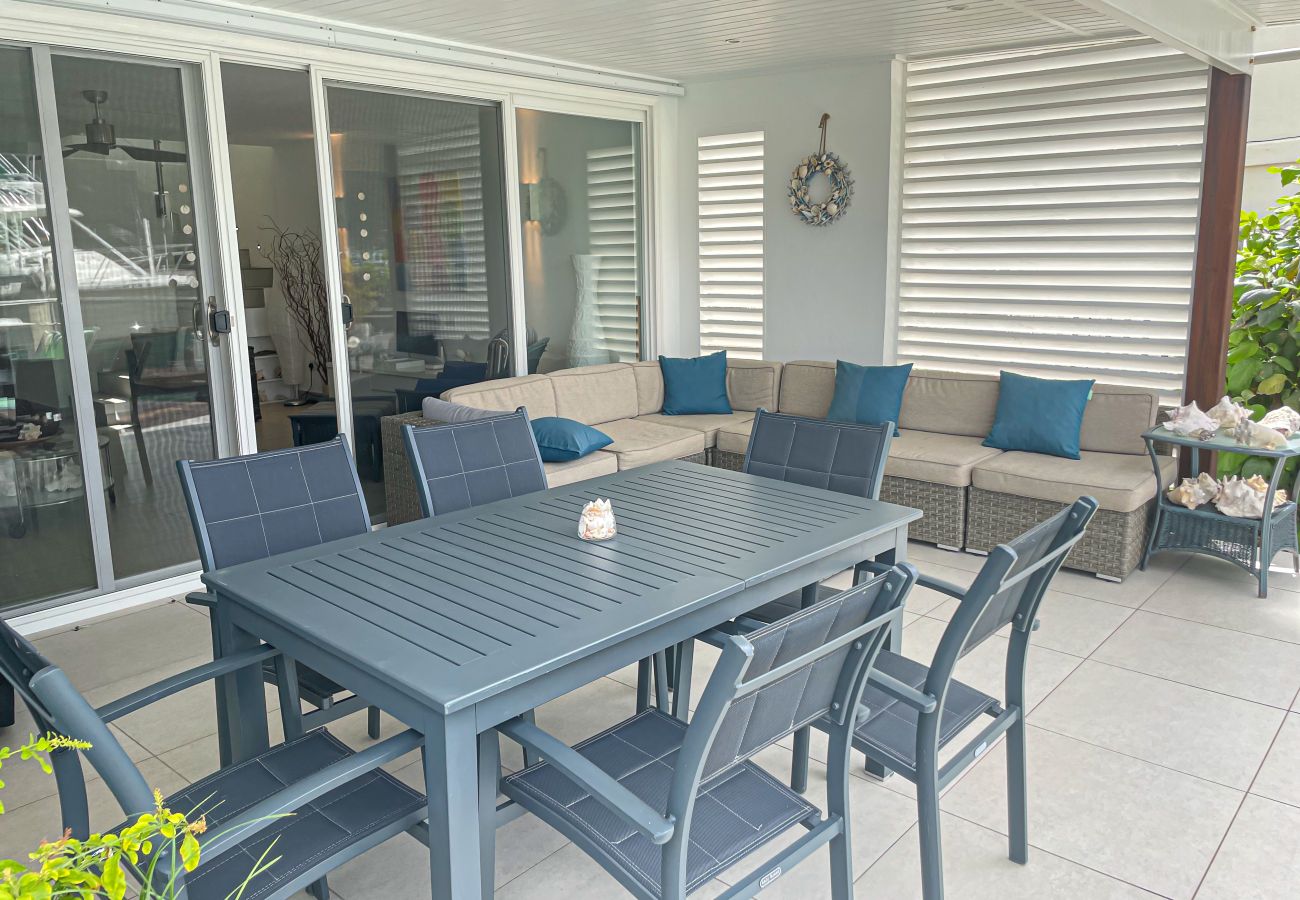 Jolly Harbour villa rentals, Large Sun Deck, shaded verandah, Alfresco Dining with stunning sunset views