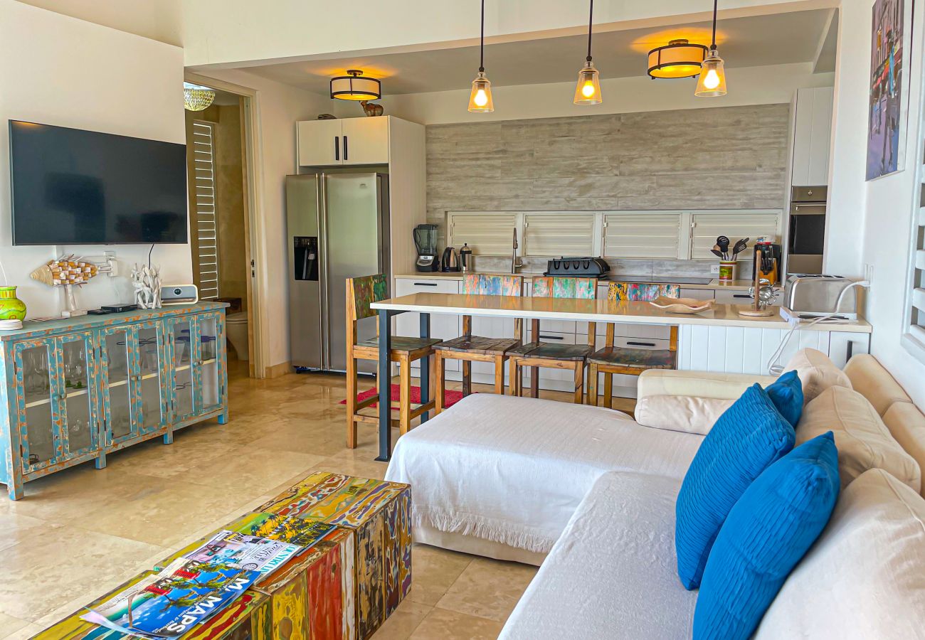 Modern open plan interior, glass pocket doors at Sugar Ridge Villa Rentals